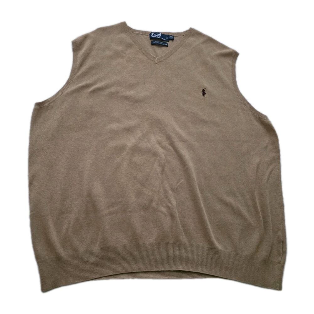 Polo Ralph Lauren Pima Cotton Sweater Vest Mens 2XLT Tan Pullover V Neck Knit